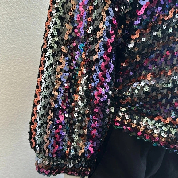 Vintage 70s Harry Acton for party collectibles Woven Black Sequin Blouse… - Picture 3 of 7